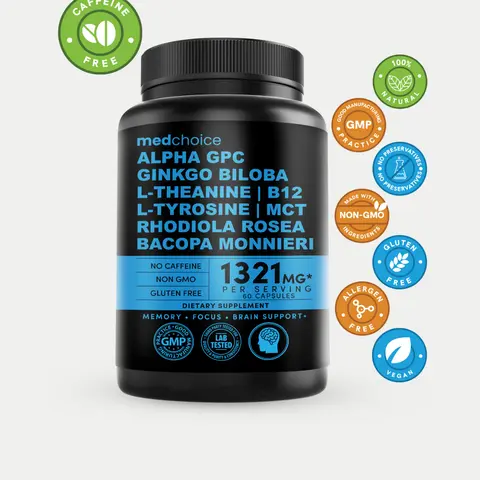 (1-PACK) 12-in-1 Nootropic Brain Supplement: Dietary Ginkgo Biloba for Brain Support, Memory and Focus - Edible Vitamin for Healthcare & Fitness