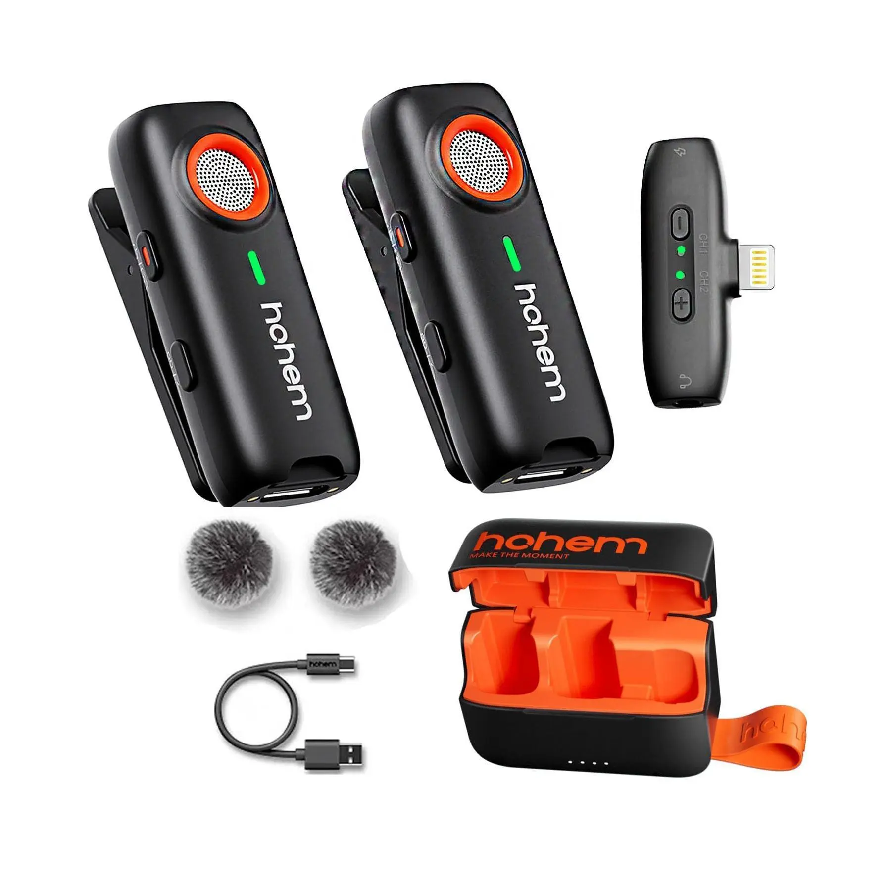 【DealsForYouDays】hohem MIC-01 Wireless Lavalier Microphone, 3-Level Noise Cancelling Built-in TF Card Slot Remote Shutter Control Clip On/Magnet Mic for Smartphone Camera Laptop Tablet