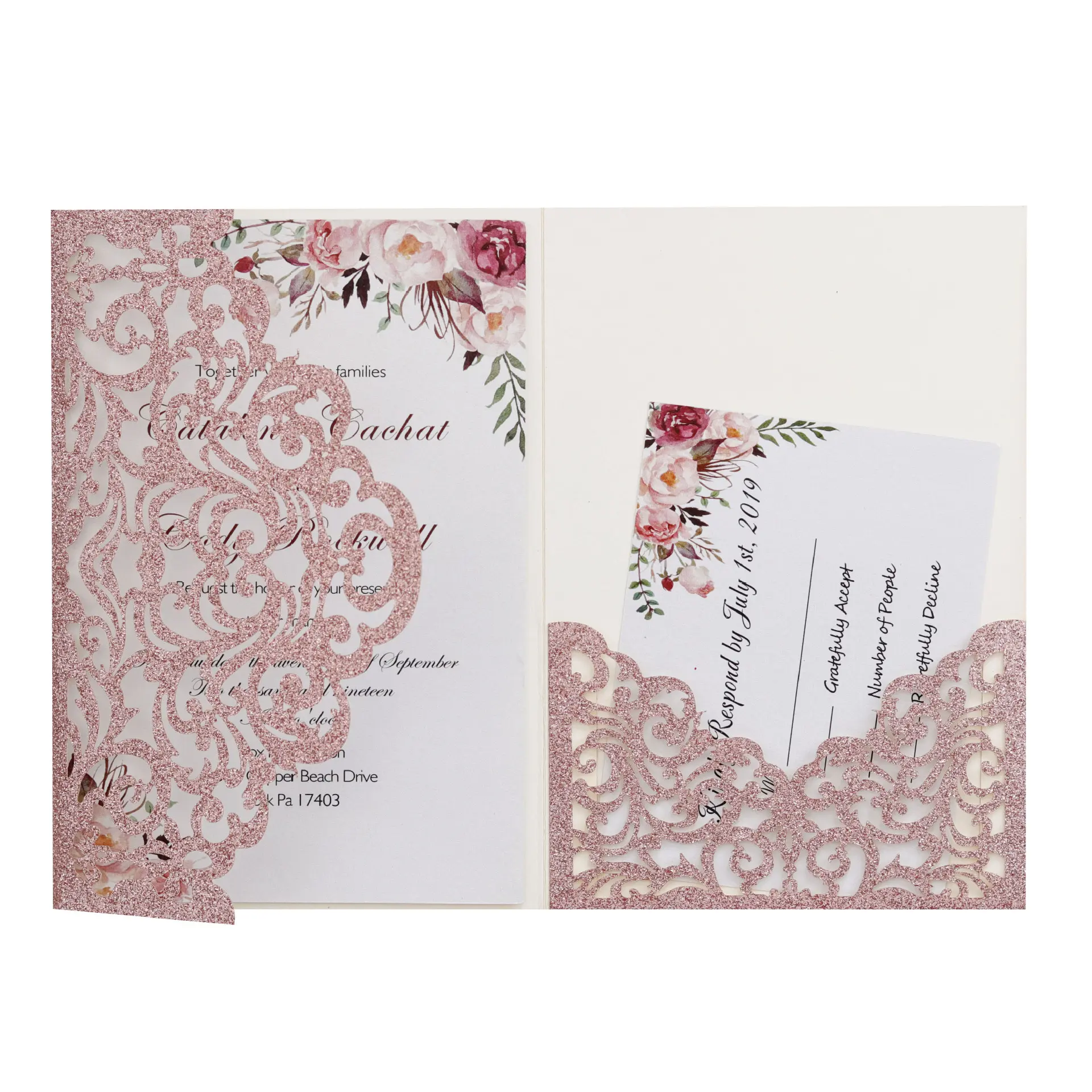 Glitter Powder Paper Invitation Cards, European Style Wedding & Engagement Greeting Cards