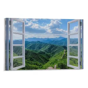 Fake Window Poster for Walls - Faux Open Window with Scenic Nature View, Bedroom Wall Art Decor, Home Decor Prints, And Nature-Inspired Artwork.. Canvas Poster Bedroom Decor Office Room Decor Gift Frames Ornaments Artistic Decoration Photo Frame-.