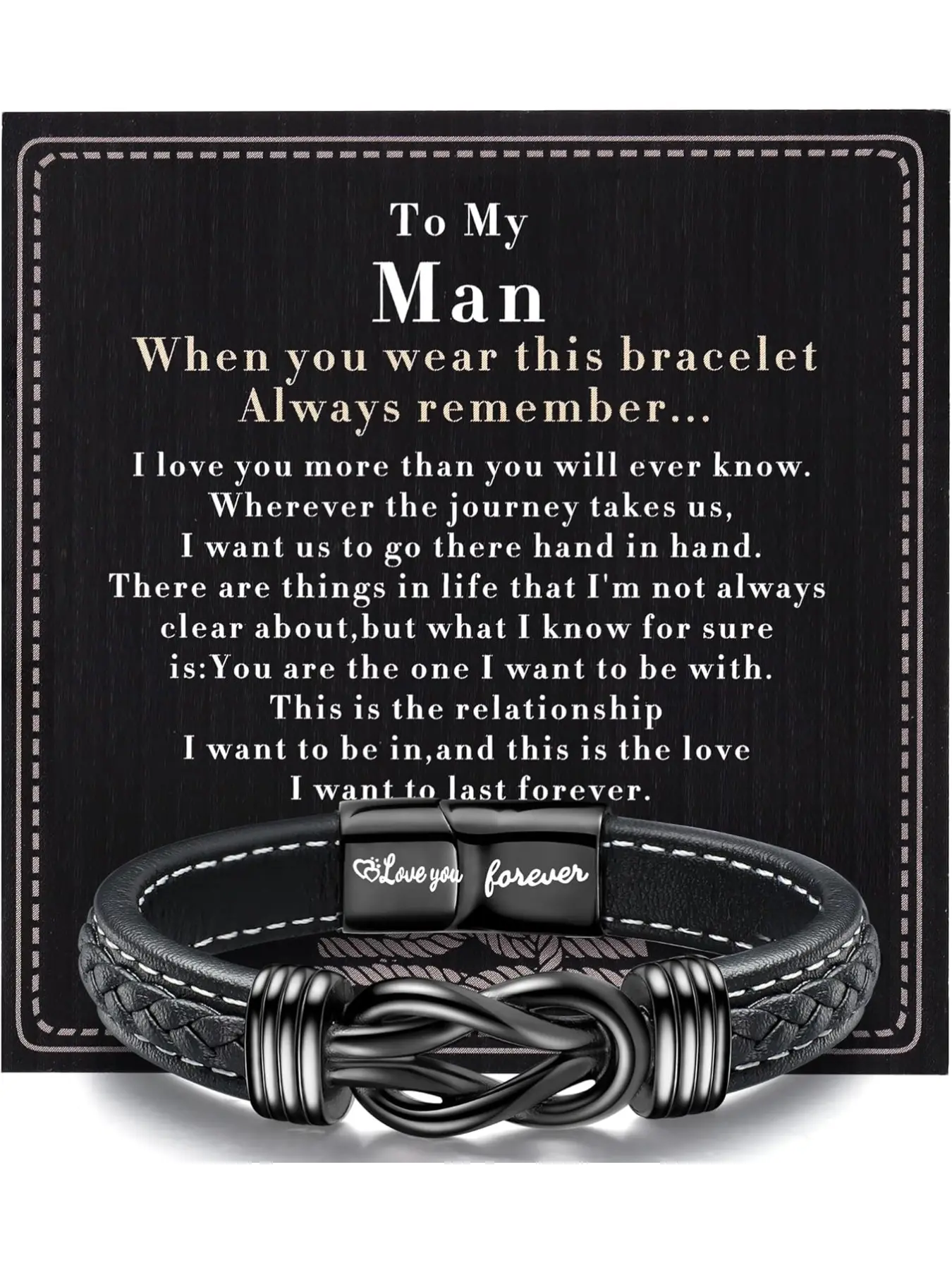 Mens Bracelet to My Man, Leather Bracelet Romantic Twisted Knotted Bracelet Jewelry Gift for Him Love You Forever Mens Husband Boyfriend Couple Valentines Day Birthday Gift