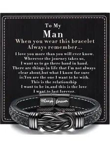 Mens Bracelet to My Man, Leather Bracelet Gift for Him Love You Forever Mens Husband Boyfriend Couple Valentines Day Birthday Gift