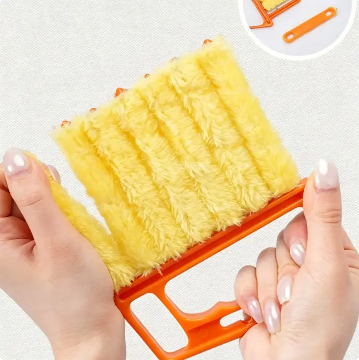 3 Pcs Orange Window Blind Cleaner Duster Tool - 7-Finger Washable Microfiber Duster with Crevice Brush for Venetian Blinds, Air Conditioner Vents, Indoor Use