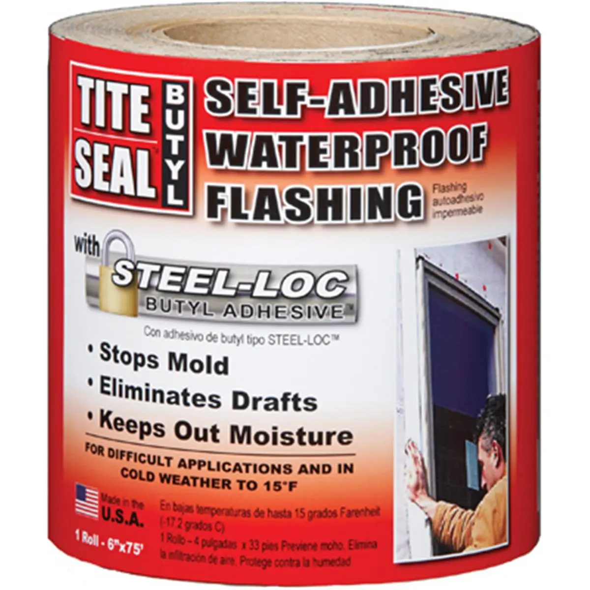 212 MAIN Self-Adhesive Butyl Flashing Tite Seal Roll - 1 Roll, 6x75 ft Sealant for Brick, OSB, Aluminum, Steel Drywall Studs, Windows, Stucco, Doors, Moisture Barrier (Home Improvement Building Supply)