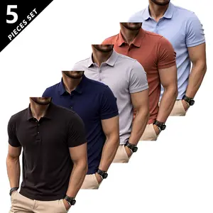 Pack of 5 men’s casual athletic solid-color short-sleeve polo shirts—simple, versatile, and stylish. Suitable for sports training, running, tennis, hiking, work events, shopping, and parties. Solid-color design; available in multiple colors. Lightweight a