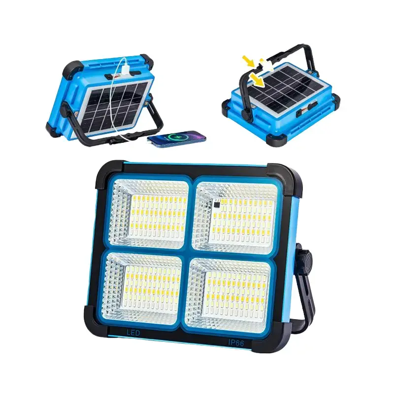 Qawtor Solar Rechargeable LED Work Light - 288 Super Bright 5730 Beads Floodlight, USB & Type-C Charging, 5 Lighting Modes, IP66 Waterproof Portable Solar Outdoor Lights, Work Accessories for Survival Camping