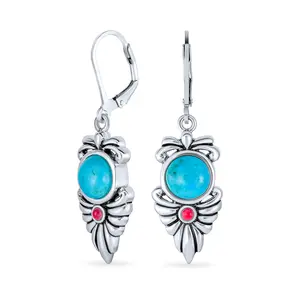 Sterling Silver Multicolor Turquoise Carnelian Squash Blossom Drop Earrings Western Jewelry Lever Back