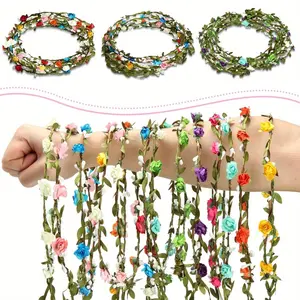 15 Pieces Boho Chic Multicolor Floral Crown Headband - Angel-Themed Polyester Wreath for Weddings, Festivals & Photoshoots