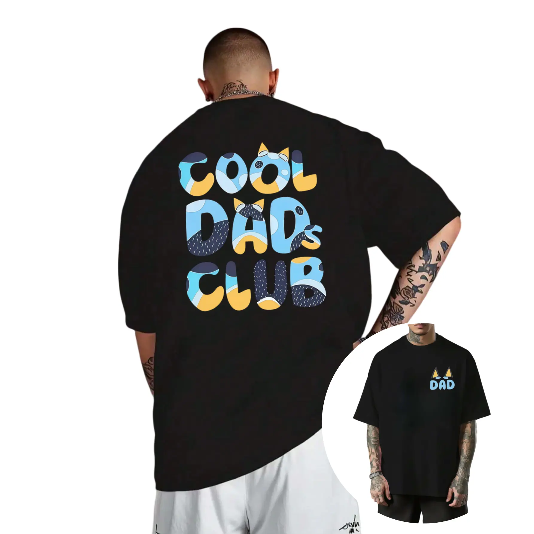 Bluey Cool Dads Club Double-Sided Tee Funny Dad Gift Cartoon T-Shirt For Men Top Casual Shortsleeve Streetwear CrewneckGift, All Seasons