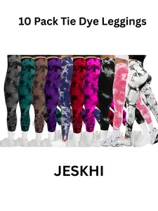 10 Pack Tie Dye Print High Waisted Workout Women Leggings Scrunch Rear Lifting High Waist Tummy Control Yoga Athletic Pants Gym Sports Tight Gym Outfits.