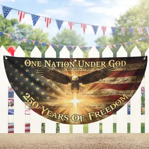 Premium USA 250th Anniversary Semicircle Flag Banner, One Nation Under God Eagle Cross Patriotic Fence Decor, 1776–2026 Vintage American Outdoor Bunting, Christian Freedom Gift, Christian Patriotic 1776-2026 Memorial Day Gift