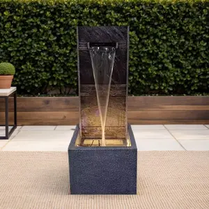 Artistic water feature decor: vertical waterfall natural-style fountain with LED ambiant lighting, suitable for indoor/outdoor courtyard & garden landscaping, doorway decoration