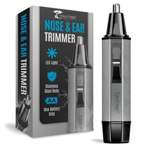 Stainless Steel Nose & Ear Hair Trimmer with LED Light – Cordless, Water-Resistant, Rotary Blade System for Smooth, Pain-Free Grooming – Battery Operated, Includes Lifetime Warranty – Premium Stainless Steel Finish