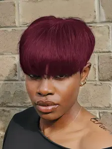 pixie cut human hair wigs Human Hair Silky short straight human hair wig machine made for women daily party cosplay gift use Party holidays gift wig pixie cut wig ﻿brown burgundy natural black color
