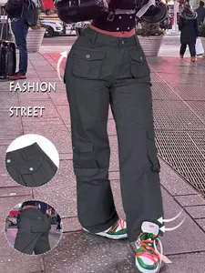 Women's High Waist Flex Work Pants, Fit, Simple Minimalist Functional Design, Side Utility Pockets, Button Closure, Casual Fashion Pants, Ideal for Casual & Workwear