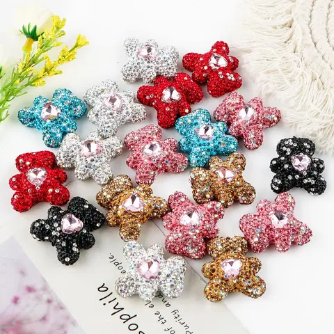 Bear Design Beads, Bling Glitter Beads, Decorative Beads, 6 Counts/set Rhinestone Decor Beads, DIY Jewelry Making Supplies for Bracelet Necklace, Art Crafts Supplies, Diy Beading Accessories, Diy Craft Embellishments, DIY Jewelry Decoration