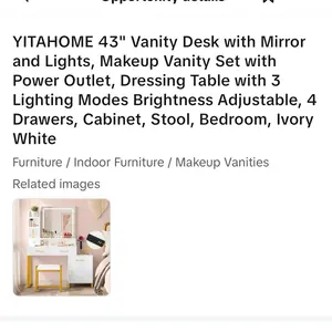 YITAHOME 43" Vanity Desk with Mirror and Lights, Makeup Vanity Set with Power Outlet, Dressing Table with 3 Lighting Modes Brightness Adjustable, 4 Drawers, Cabinet, Stool, Bedroom, Ivory White