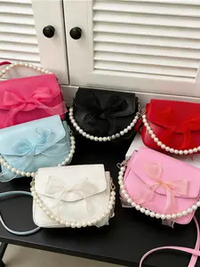 Women's PU Material Crossbody Shoulder Bag, Magnetic Closure Pearl Chain Bow Design, Ideal for Dating & Daily Commute, Fashionable Versatile Purse