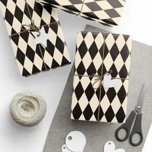 Black and White Checkered Gift Wrap, Luxury Harlequin Wrapping Paper