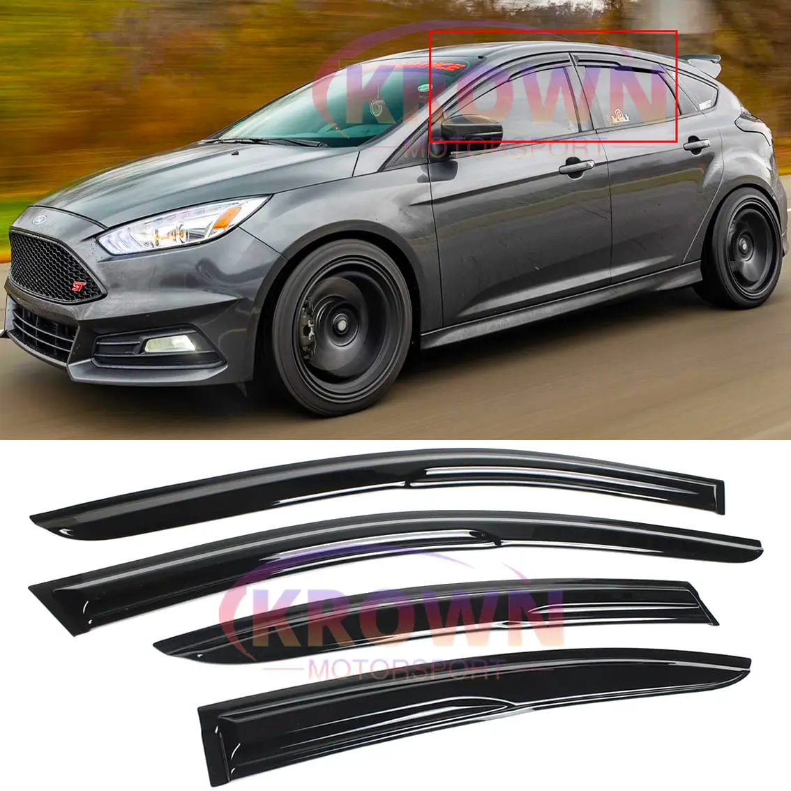 FOR 2012-2018 FORD FOCUS SEDAN & HATCH 3D WAVY MUGEN STYLE WINDOW VISOR RAIN GUARD