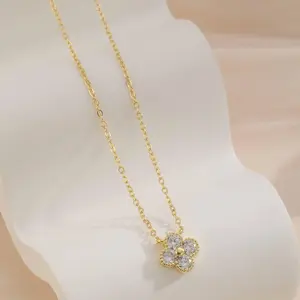 Birthstone Necklace for Women 14K Gold Plated, Four Leaf Clover CZ Emerald Pendant, Dainty Non Tarnish Choker Jewelry Birthday Gift for Her valentine's day gifts