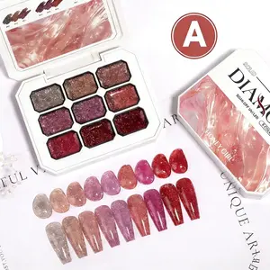 9 Color Solid Diamond Nail Polish Gel Set, High Saturation Sparkle Dazzling Finish Manicure Kit, Fashion LED Nail Art, Perfect Gift