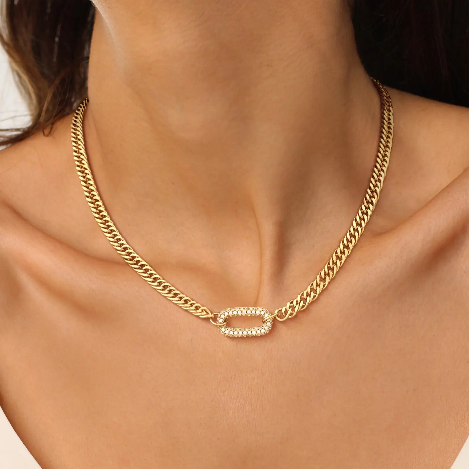 Dearmay Cuban Link Choker - Stylish, Adjustable, Lightweight Costume Jewelry Necklace for Everyday Wear, Greenish Spring