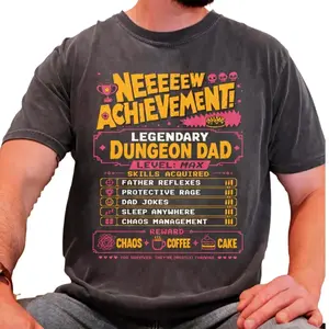 Legendary Dungeon Dad Shirt, New Achievement Father’s Day Graphic Tee, Funny LitRPG Gamer Dad T-Shirt, Fantasy RPG Adventure Shirt, Gift for Men Women, Crew Neck T-shirt, Trending T-shirt
