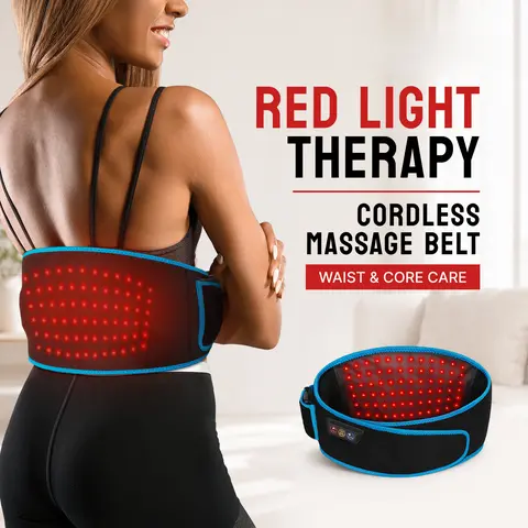 SHINE WELL Adjustable Cordless Red Light Therapy Massage Belt - Near-Infrared LED Wrap with Heating, Portable Pain Relief, Circulation Boost, Fatigue Recovery Device for Shoulder & Low Back, Christmas Gift