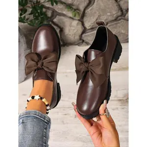 New Bowknot Thick Sole Loafers, Japanese Jk Academy Style Vintage PU Leather Shoes, Spring & Fall Student Casual Footwear