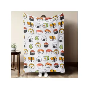 Cute Kawaii Sushi Pattern Soft Flannel Throw Blanket