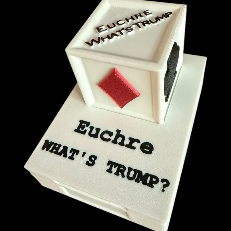 Euchre "What's Trump?" Card Deck Box + Decision Cube - 3D Printed PLA, 6-Sided Trump Cube, Full Deck, Perfect for Game Night & Tournaments