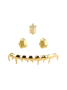 Cross Hip Hop Oil-Drop Zircon Tooth Set, Street Style, Four-Piece Combo Pack, Boxed Gift, Wear for Important Occasions, Tooth Gems