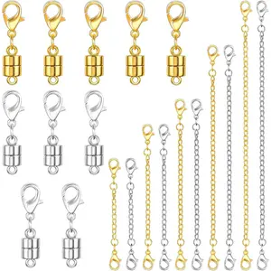 20 Pack Necklace Extenders, Magnetic Necklace Clasp with Lobster Clasp, 18K Plated Brass Jewelry Converters and Stainless Steel Extender, Suitable for Bracelet Necklaces Anklet Chains, Gold&Silver