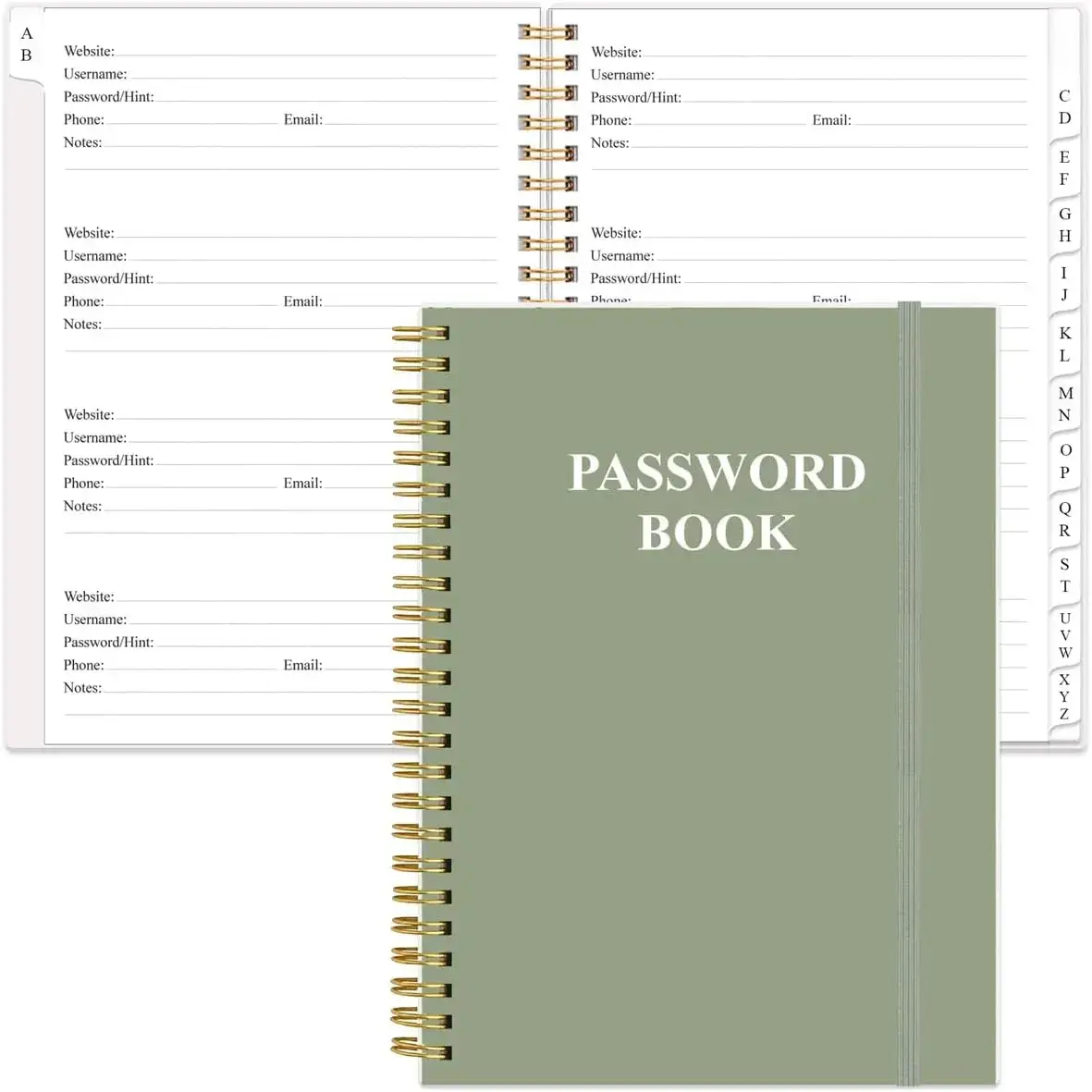 Password Book with Alphabetical Tabs - Large Size Password Keeper Journal Notebook for Computer & Website Logins, 6.4" x 8.5", Green