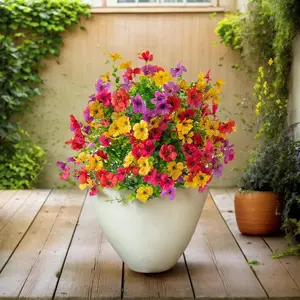 Artificial Outdoor Flowers with Spikes, Lifelike Faux Violet Shrubs and Camellia Bushes, UV Protected Weather Resistant Fake Plants for Front Porch, Garden, Patio, Balcony, Walkway, Farmhouse Planters and Indoor Outdoor Seasonal Home Decor