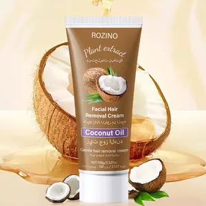 ROZINO Coconut Oil Facial Hair Removal Cream 100g Soft Tube for Sensitive Skin Gentle Dissolving Nourishing Soothing