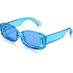 EyeconicFinds Retro Thick Rectangle Sunglasses Retro 90s Small Chunky Square Women Men B2307