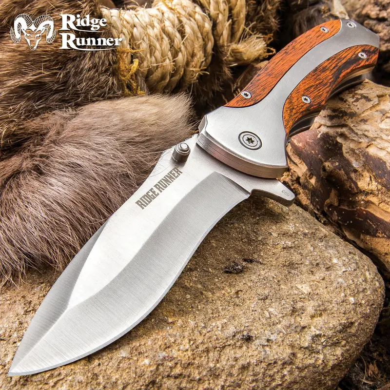 Ridge Runner Herdsman Traditional Assisted-Opening Pocket Knife, Multifunctional Outdoor All Ages Stainless Steel Tool with Wooden Handle for Camping, Bushcrafting (Outdoor EDC Tool, Assisted Opening Mechanism)
