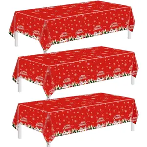 Christmas Tablecloths - 3 Pack 54 x 108 Inch Rectangle Table Covers - Red and Green Plastic Tablecloth with Santa Claus, Christmas Tree & Snowflake Prints - Christmas Holiday Party Decorations