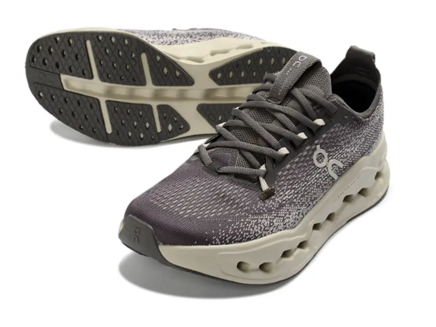 Men Women Matching Couple Athletic Running Shoes, Dark Grey Heather Knit Mesh Sneakers, Hollow Shock‑Absorbing Midsole, Non‑Slip Rubber Outsole, Comfort Sport Footwear For Workout Travel Outdoor Walking