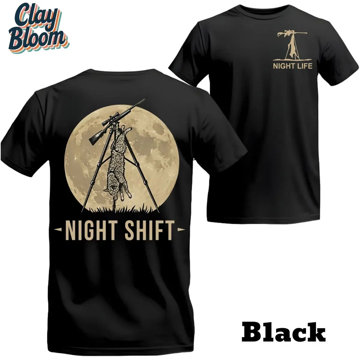 180g[100%cotton]Night Shift Coyote Hunter Shirt| Thermal Vision Predator Hunting Graphic T-Shirt - Night Life Sniper Rifle Design| Outdoor Adventure Apparel - Hunter Father's Day Gift Tee - By Clay Bloom