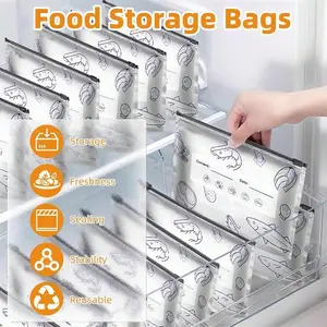Reusable Aluminum Foil Sealed Food Storage Bags, 2026 New Vacuum Zipper Bags with Labels and Locks, Ideal for Produce Storage, Vegetables Fruits Meats