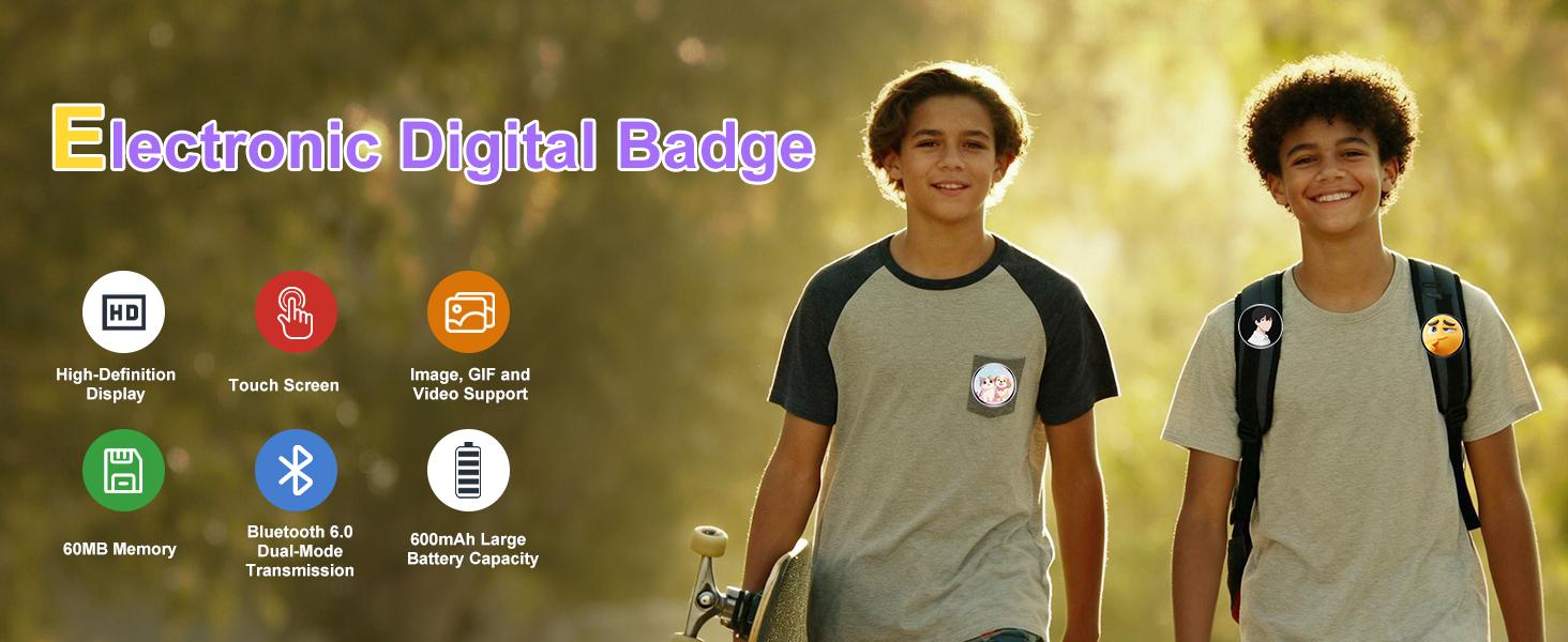 Electronic Anime Pin with HD Touchscreen - DigitalPhoto Pixel Display, Rechargeable WirelessBluetooth LED Name BadgeCustom KawaiiBadge for Backpacks and Conventions ,PixelsDigital Sign for Restaurant Shop Exhibition Nightclub Hotel