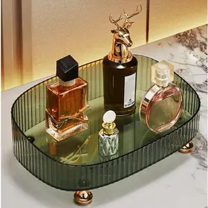 Makeup Perfume Organizer Decorative Vanity Dresser Countertop Organizer Tray for Cosmetics Dark Green