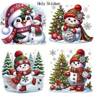 Four in One Christmas Snowman Sticker, Glossy Decorative Vinyl Sticker