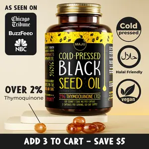 MAJU Black Seed Oil Capsules (120ct) - High Thymoquinone, Vitamin Supplement, Edible Dietary Healthcare Fitness Optimum Support
