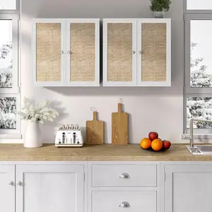 Rattan Laundry Room Storage Cabinets Bathroom Wall Mount Cupboard Adjustable Shelves Modern Design Kitchen Wall Organizer Minimal Furniture Compact Space Saving