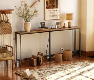 SUPERJARE 70 Inch Console Table with Outlet, Sofa Table with Charging Station, Narrow Entryway Table, Skinny Hallway Table, Behind Couch Table, for Living Room