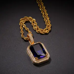 Hip Hop Trendy Colorful Solid Square Zircon Retro Pendant Necklace| Iced Out Ins Fashion Accessories| Chicano Classic Minimal Sporty Streetwear Jewelry for Men & Women